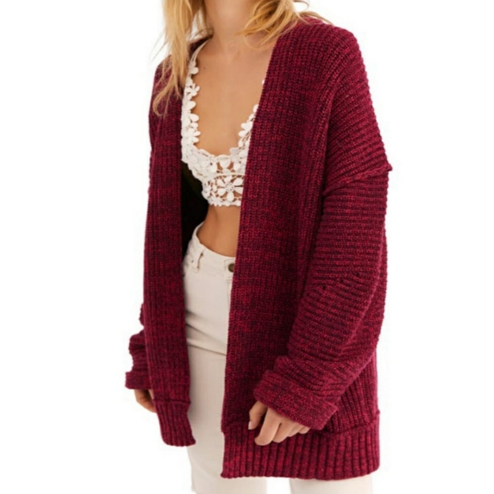 Free People High Hopes Cardigan Plum Blossom Combo